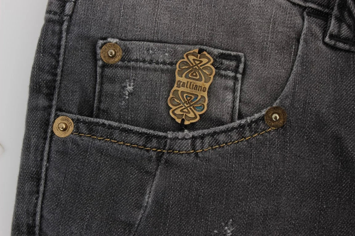 John Galliano Gray Wash Cotton Blend Slim Fit Stretch Jeans - Jeans