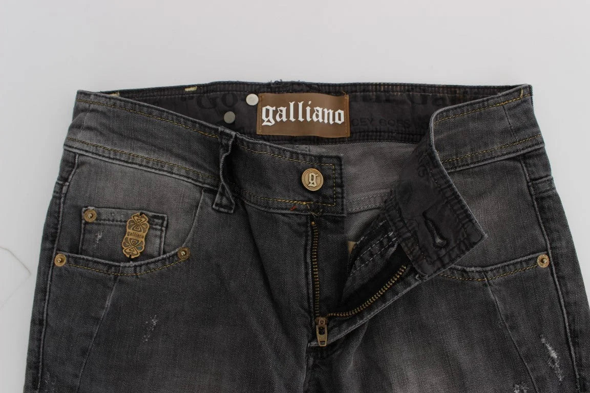 John Galliano Gray Wash Cotton Blend Slim Fit Stretch Jeans - Jeans