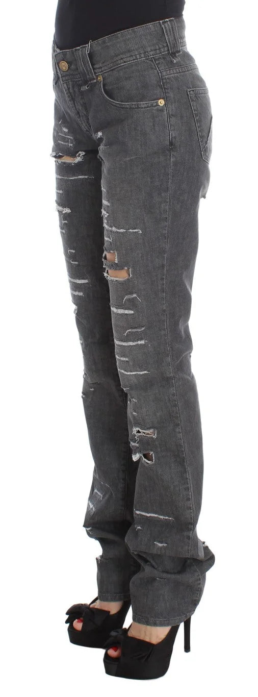 John Galliano Gray Wash Cotton Torn Straight Fit Jeans - W26 - Jeans