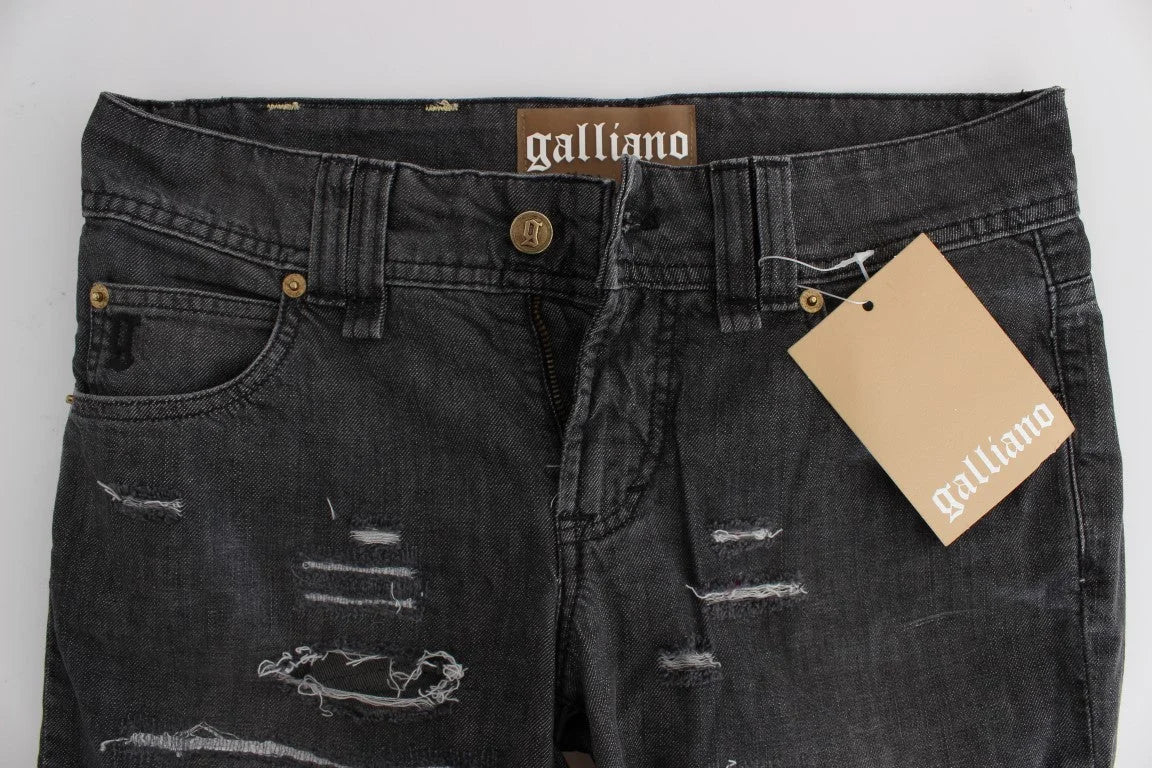 John Galliano Gray Wash Cotton Torn Straight Fit Jeans - W26 - Jeans