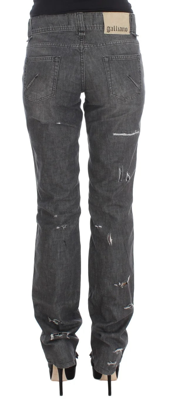 John Galliano Gray Wash Cotton Torn Straight Fit Jeans - W26 - Jeans