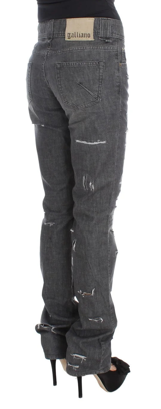 John Galliano Gray Wash Cotton Torn Straight Fit Jeans - W26 - Jeans