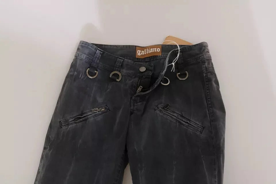 John Galliano Grey Washed Low Waist Zipper Side Skinny Denim Jeans - W26
