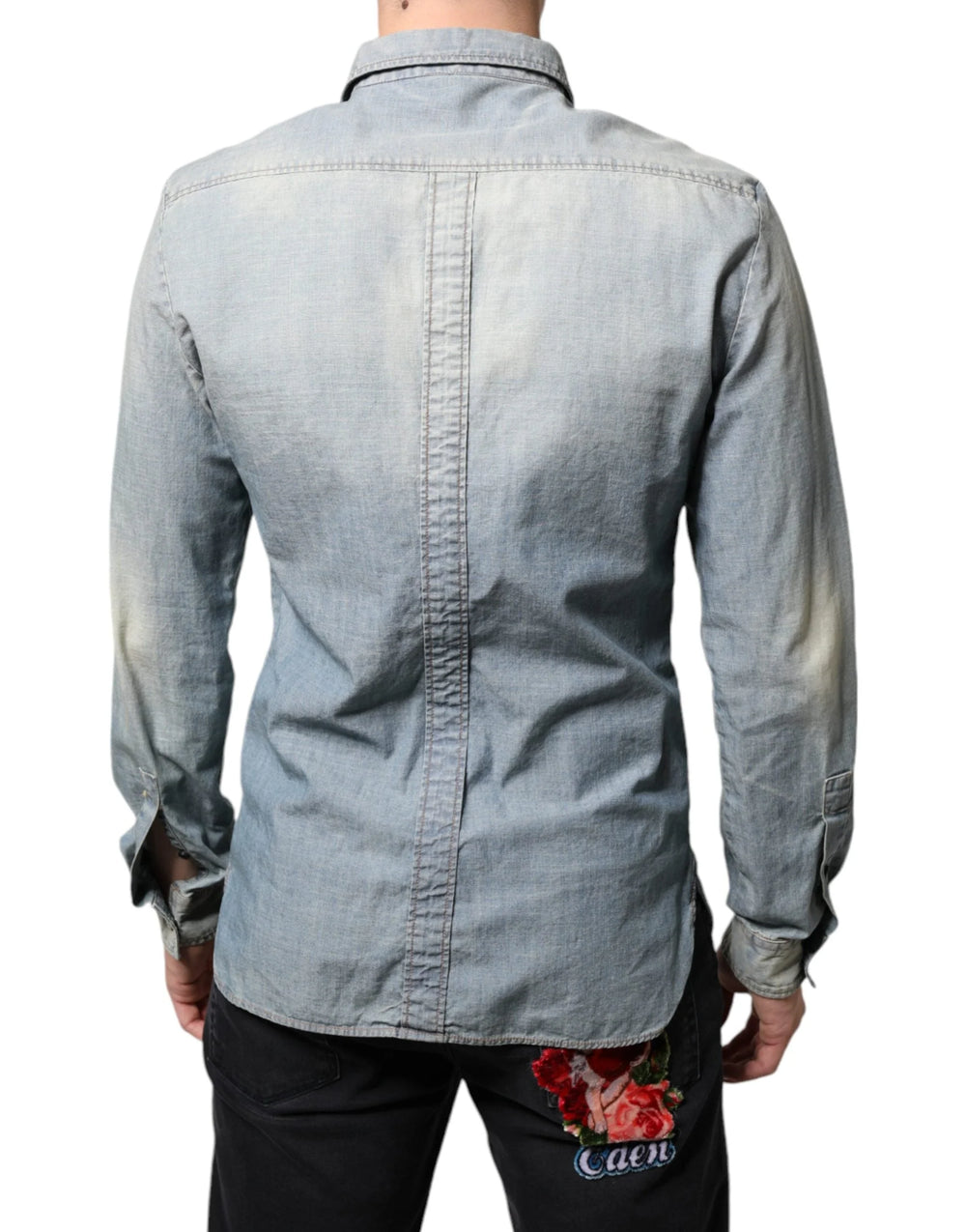 John Galliano Light Blue Printed Cotton Denim Long Sleeves Shirt - IT38 | XS - Shirts