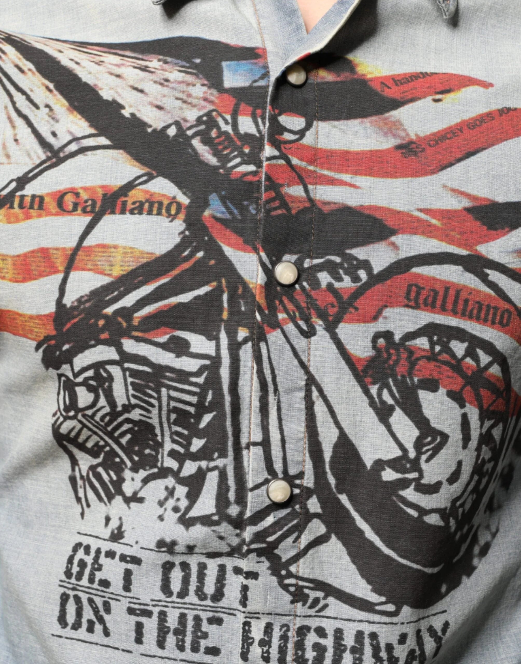 John Galliano Light Blue Printed Cotton Denim Long Sleeves Shirt - IT38 | XS - Shirts