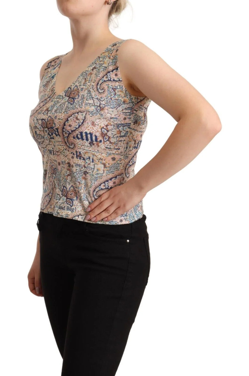 John Galliano Multicolor Cotton Sleeveless V-neck Tank Top - Tank Tops