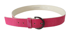 John Galliano Pink Leather Letter Logo Design Round Buckle Belt - Belts