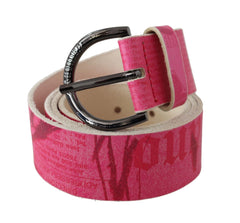 John Galliano Pink Leather Letter Logo Design Round Buckle Belt - Belts