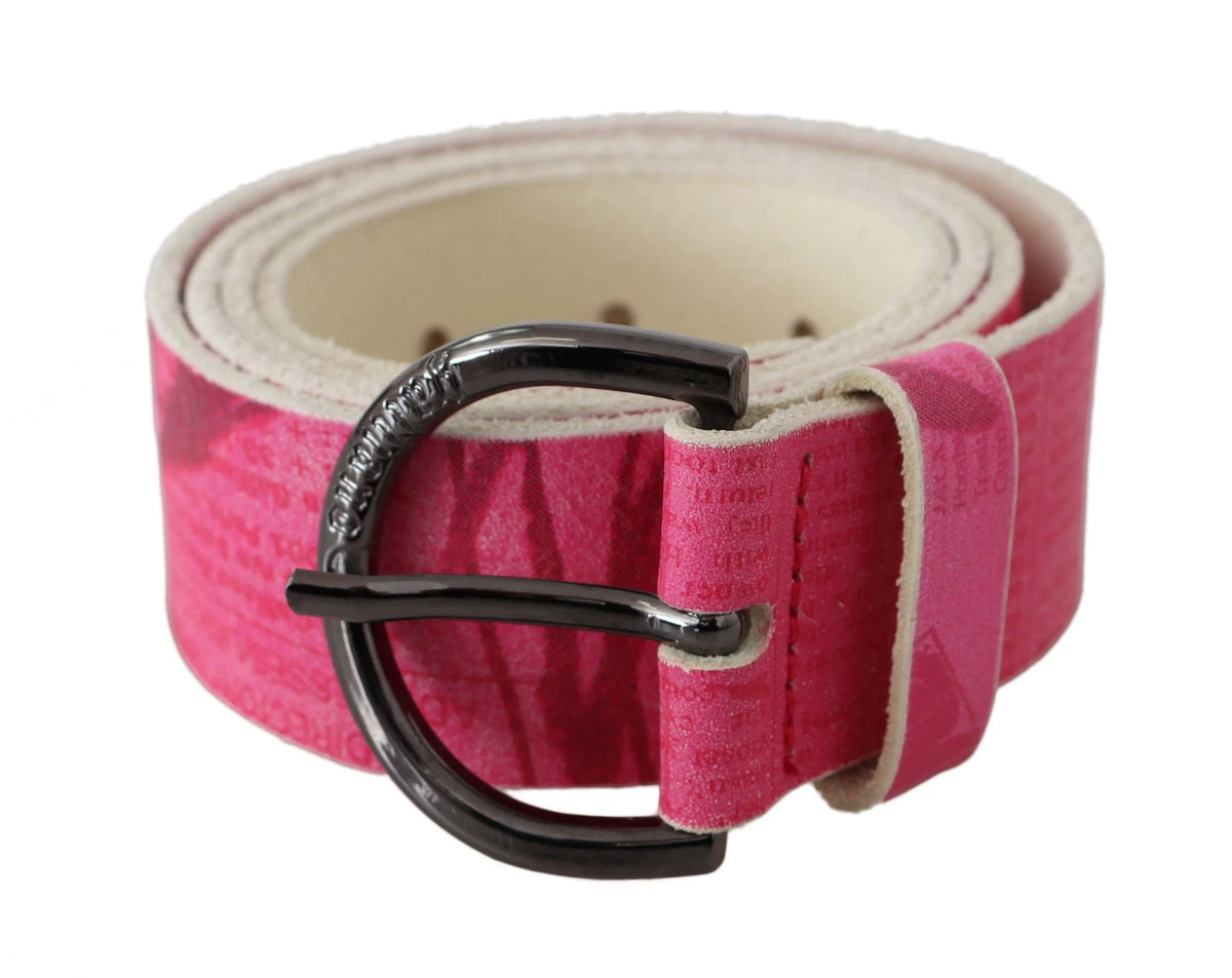 John Galliano Pink Leather Letter Logo Design Round Buckle Belt - Belts