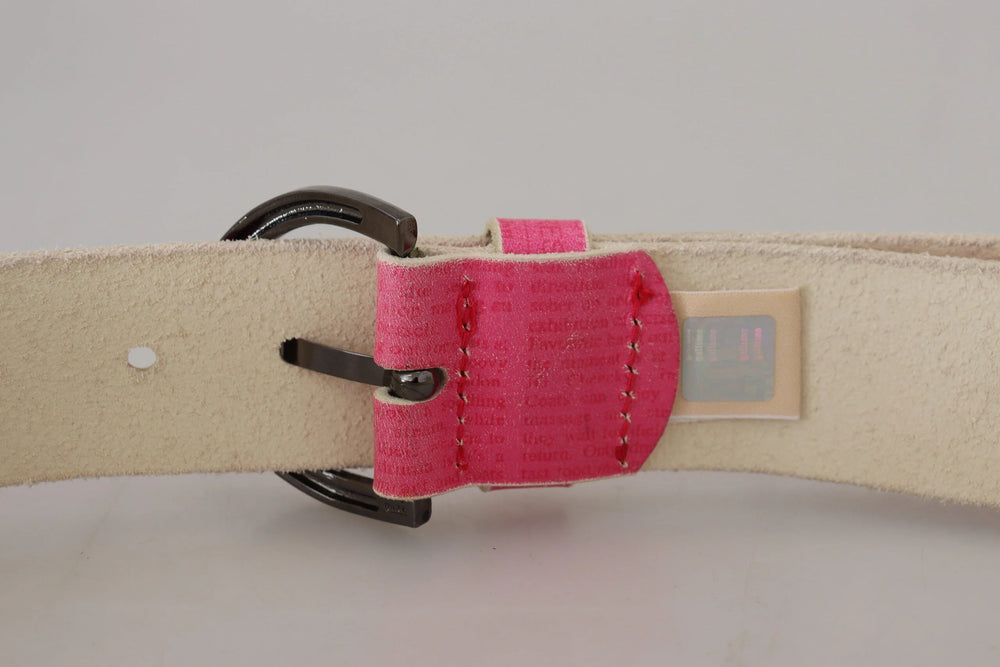 John Galliano Pink Leather Letter Logo Round Buckle Waist Belt - 100 cm / 40 Inches - Belts
