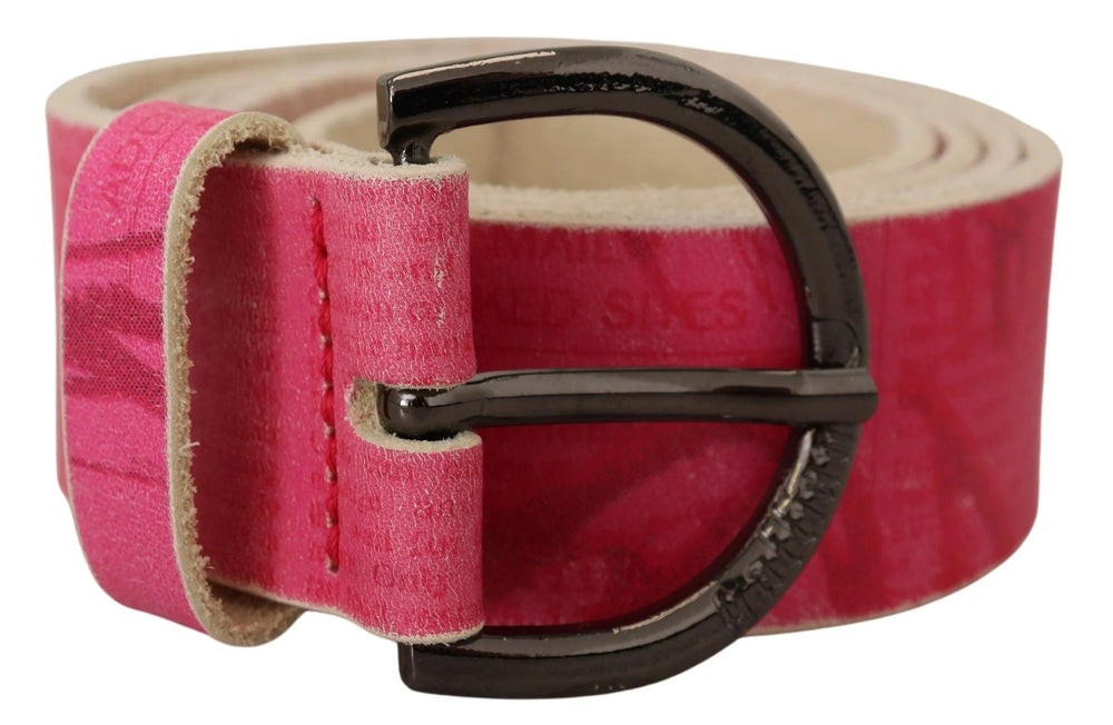 John Galliano Pink Leather Letter Logo Round Buckle Waist Belt - 100 cm / 40 Inches - Belts