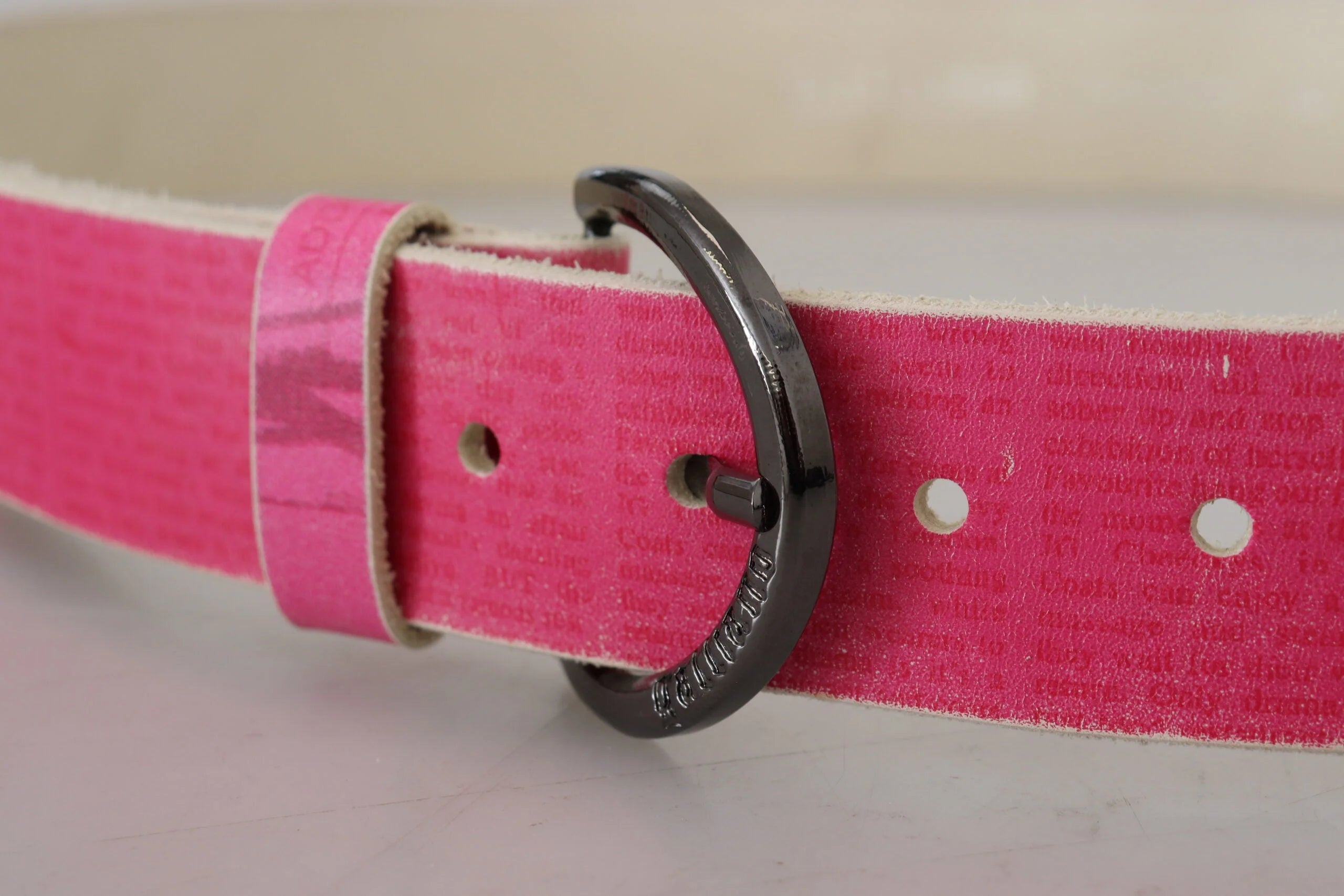 John Galliano Pink Leather Letter Logo Round Buckle Waist Belt - 100 cm / 40 Inches - Belts