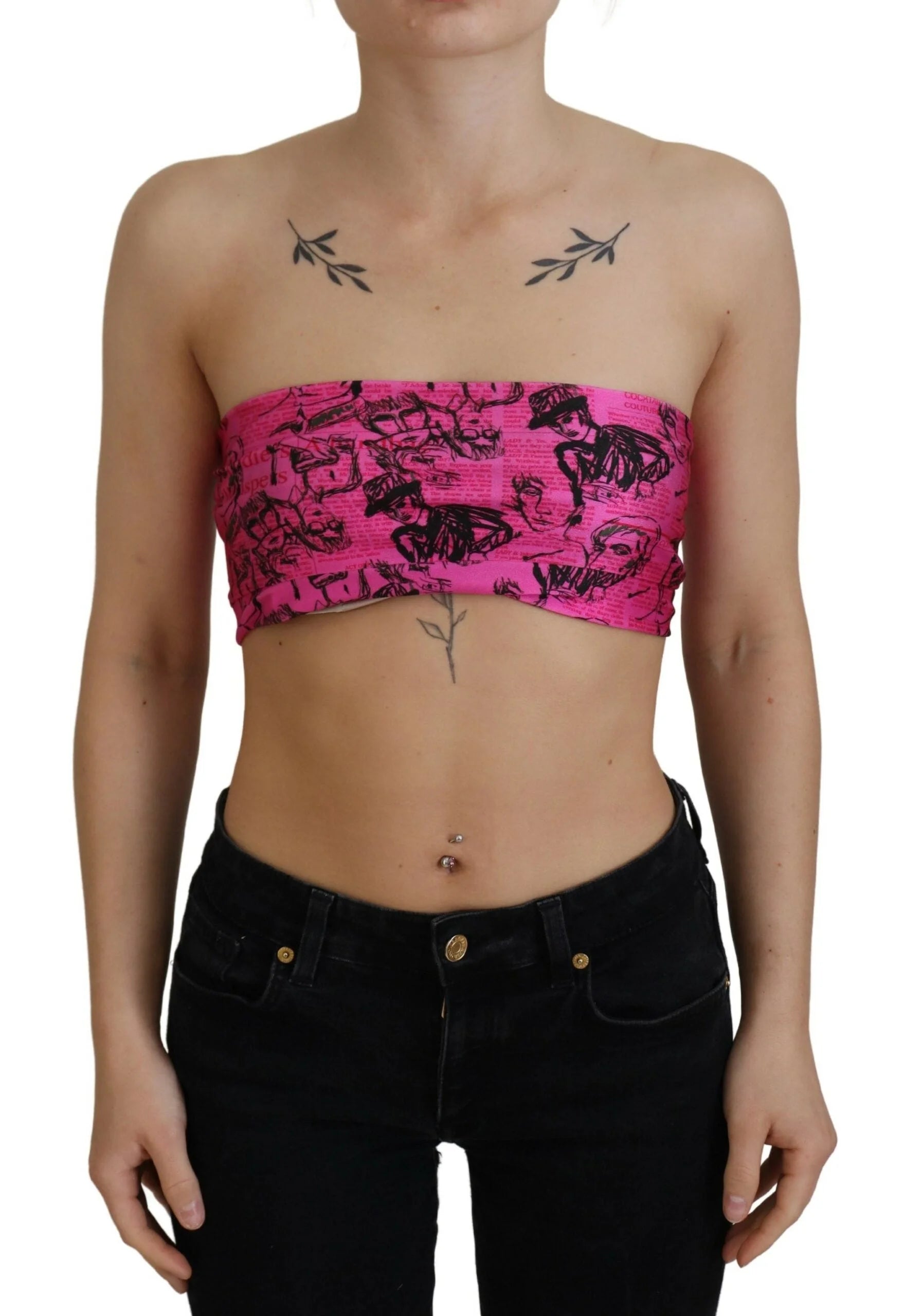 John Galliano Pink Newspaper Print Bra Cropped Blouse - XXS - Tank Tops