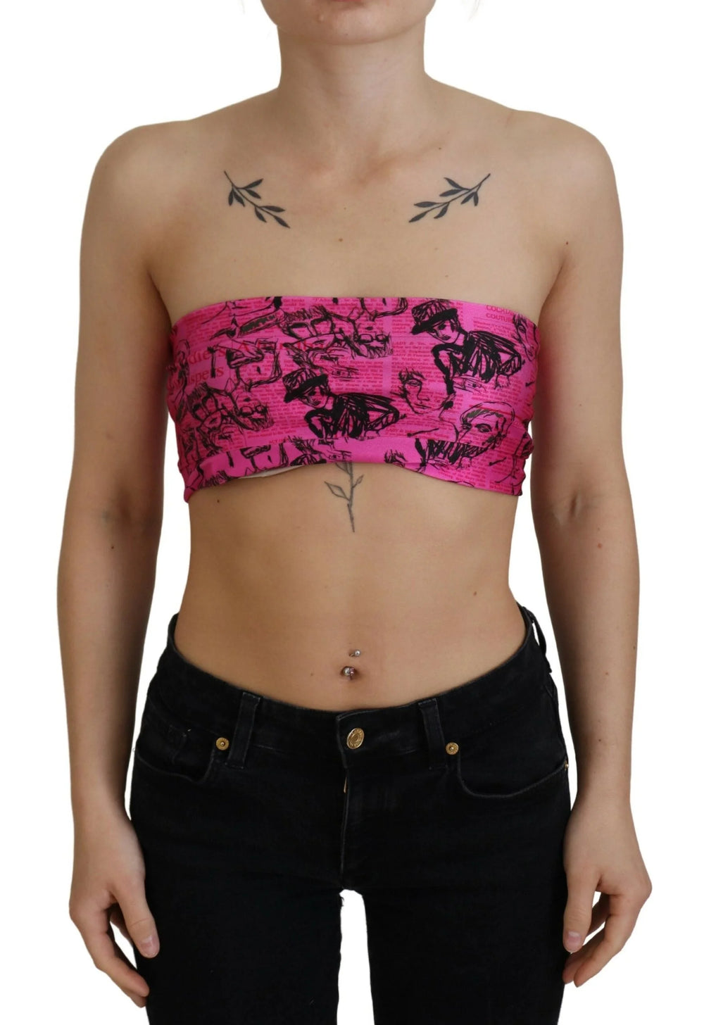 John Galliano Pink Newspaper Print Bra Cropped Blouse - XXS - Tank Tops