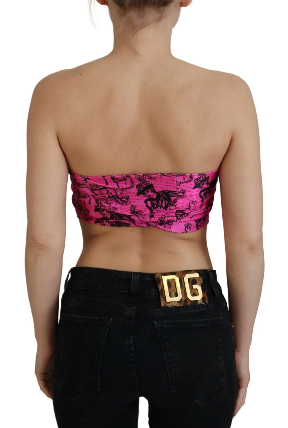 John Galliano Pink Newspaper Print Bra Cropped Blouse - XXS - Tank Tops