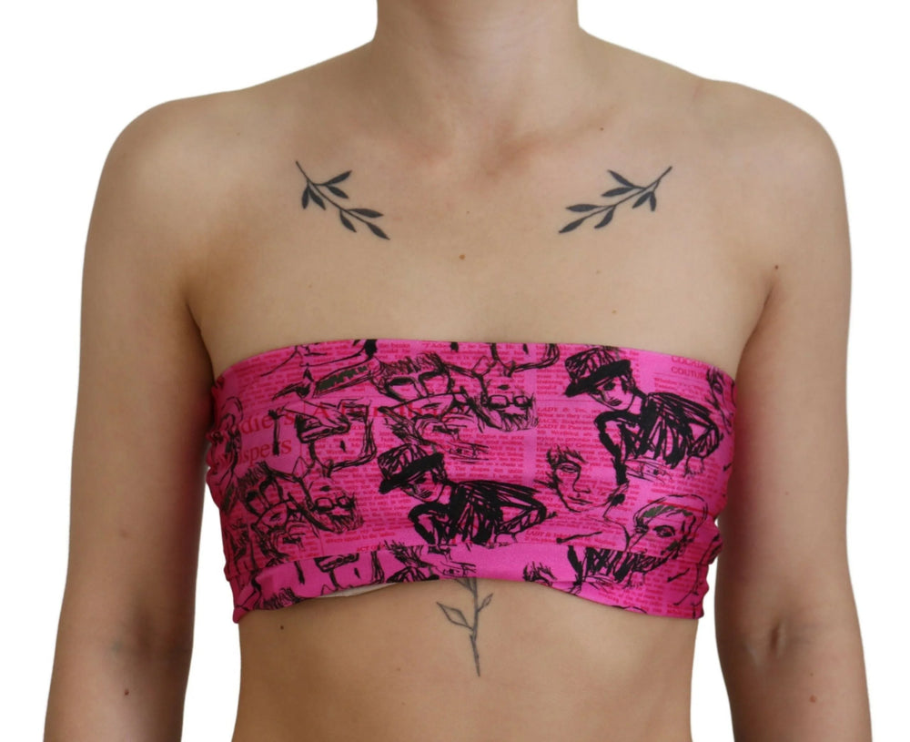 John Galliano Pink Newspaper Print Bra Cropped Blouse - XXS - Tank Tops