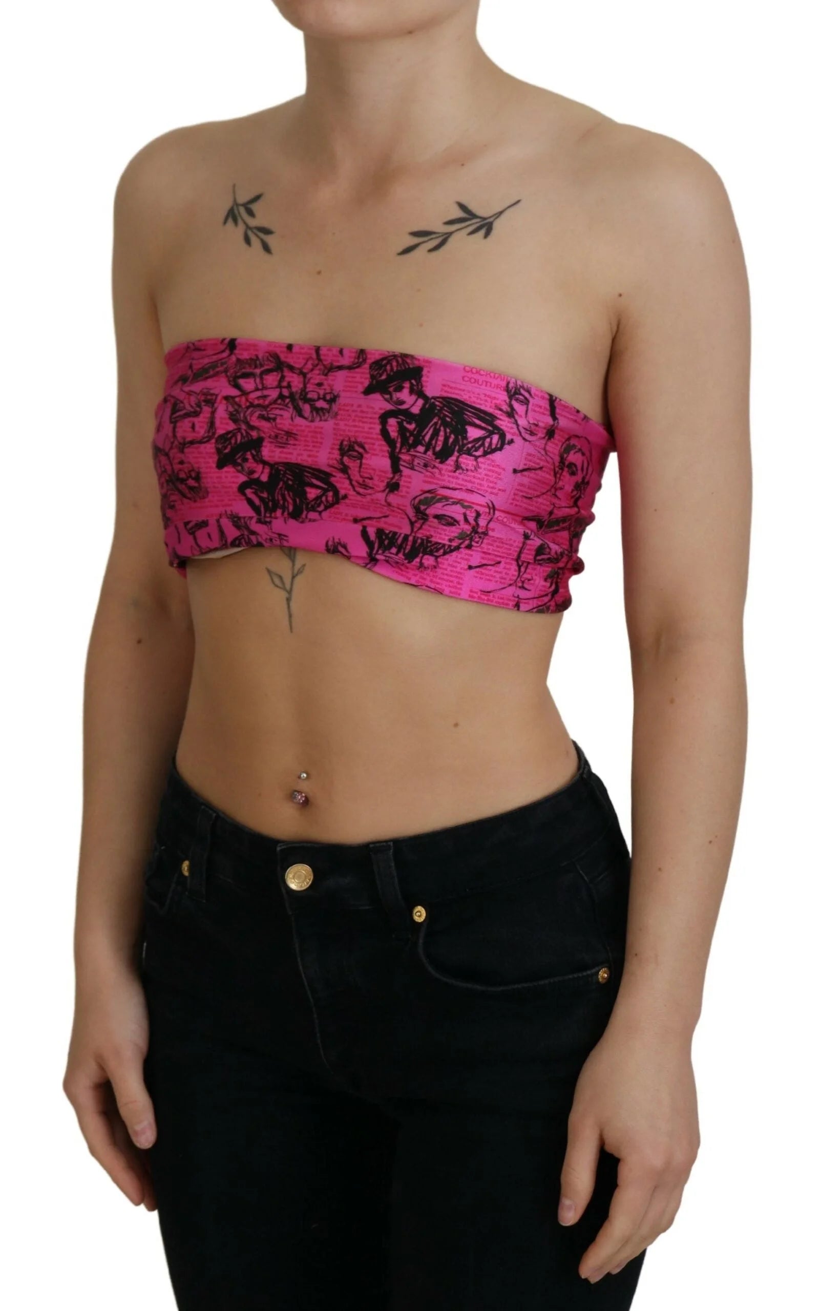 John Galliano Pink Newspaper Print Bra Cropped Blouse - XXS - Tank Tops