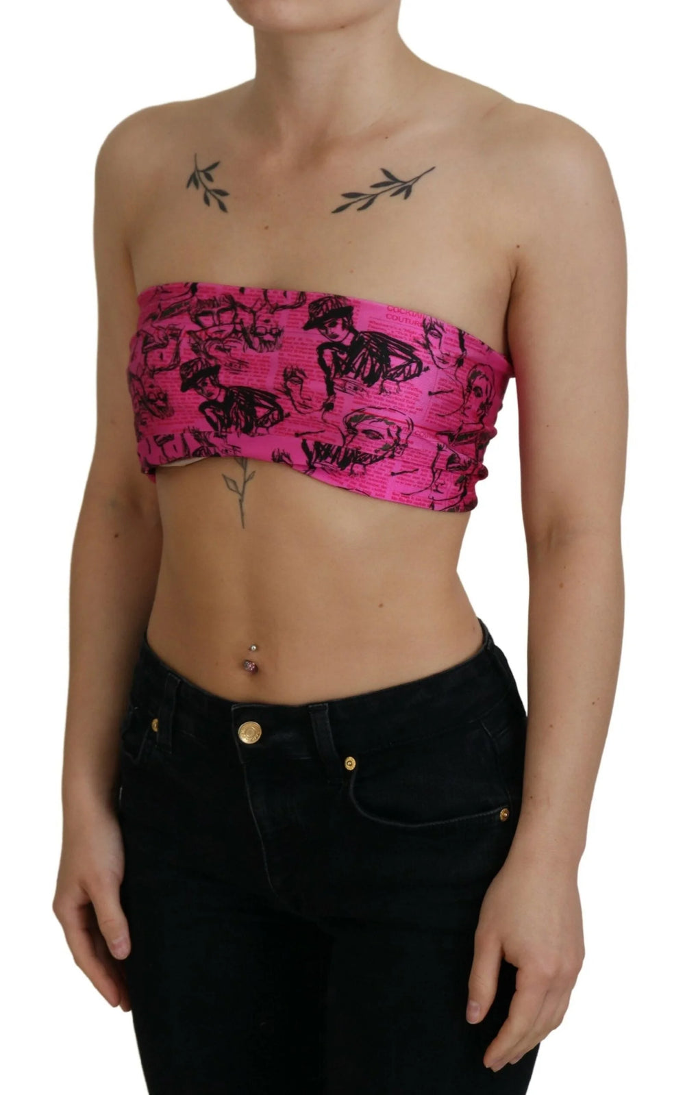 John Galliano Pink Newspaper Print Bra Cropped Blouse - XXS - Tank Tops