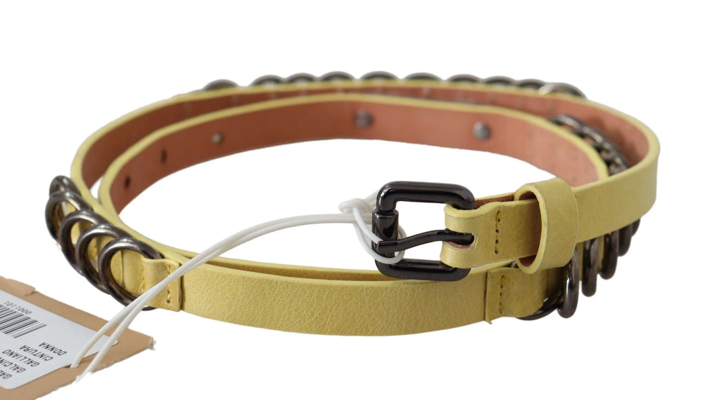 John Galliano Yellow Leather Luxury Slim Buckle Fancy Belt - 85 cm / 34 Inches - Belts