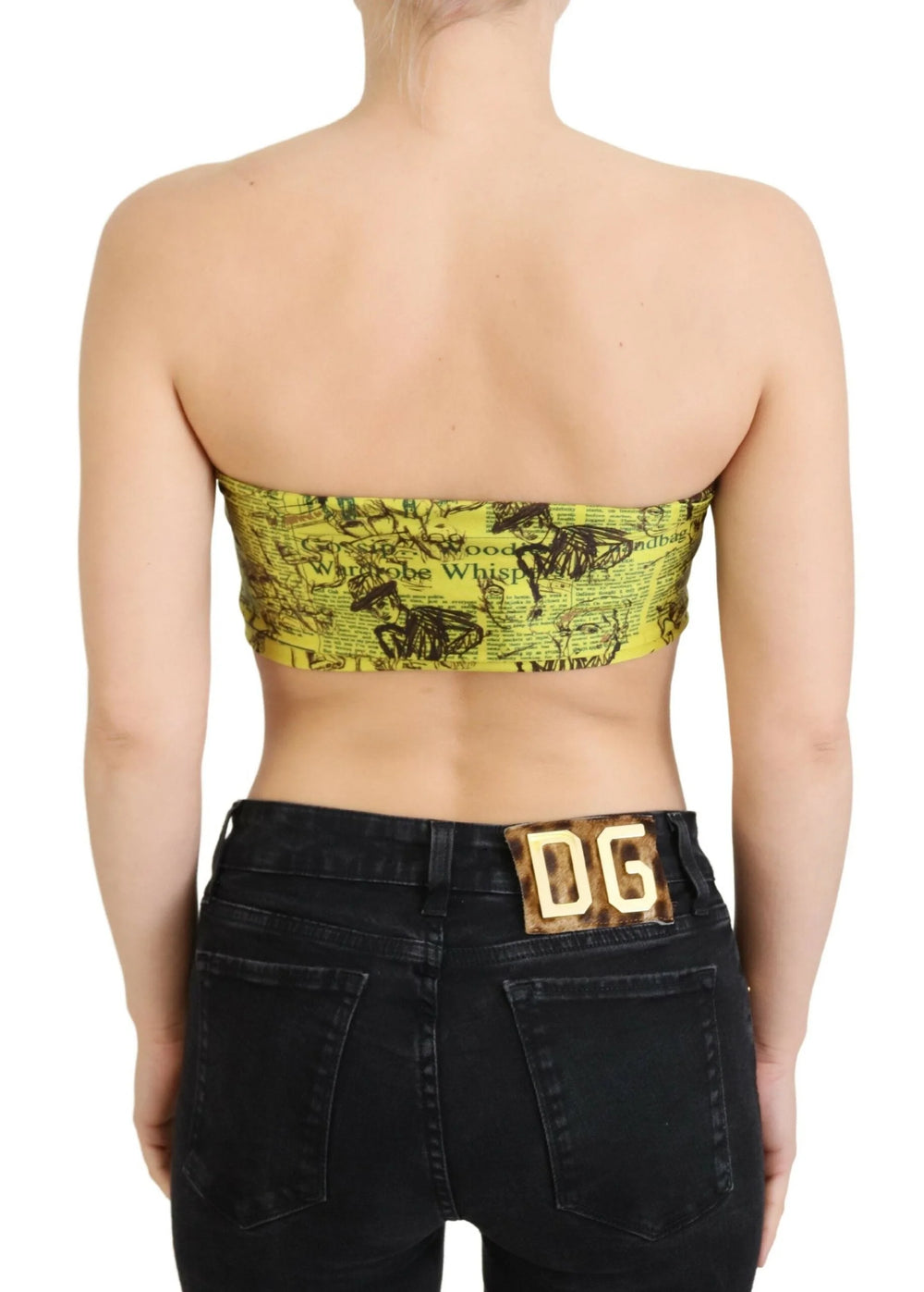 John Galliano Yellow Newspaper Print Cropped Blouse - Tank Tops