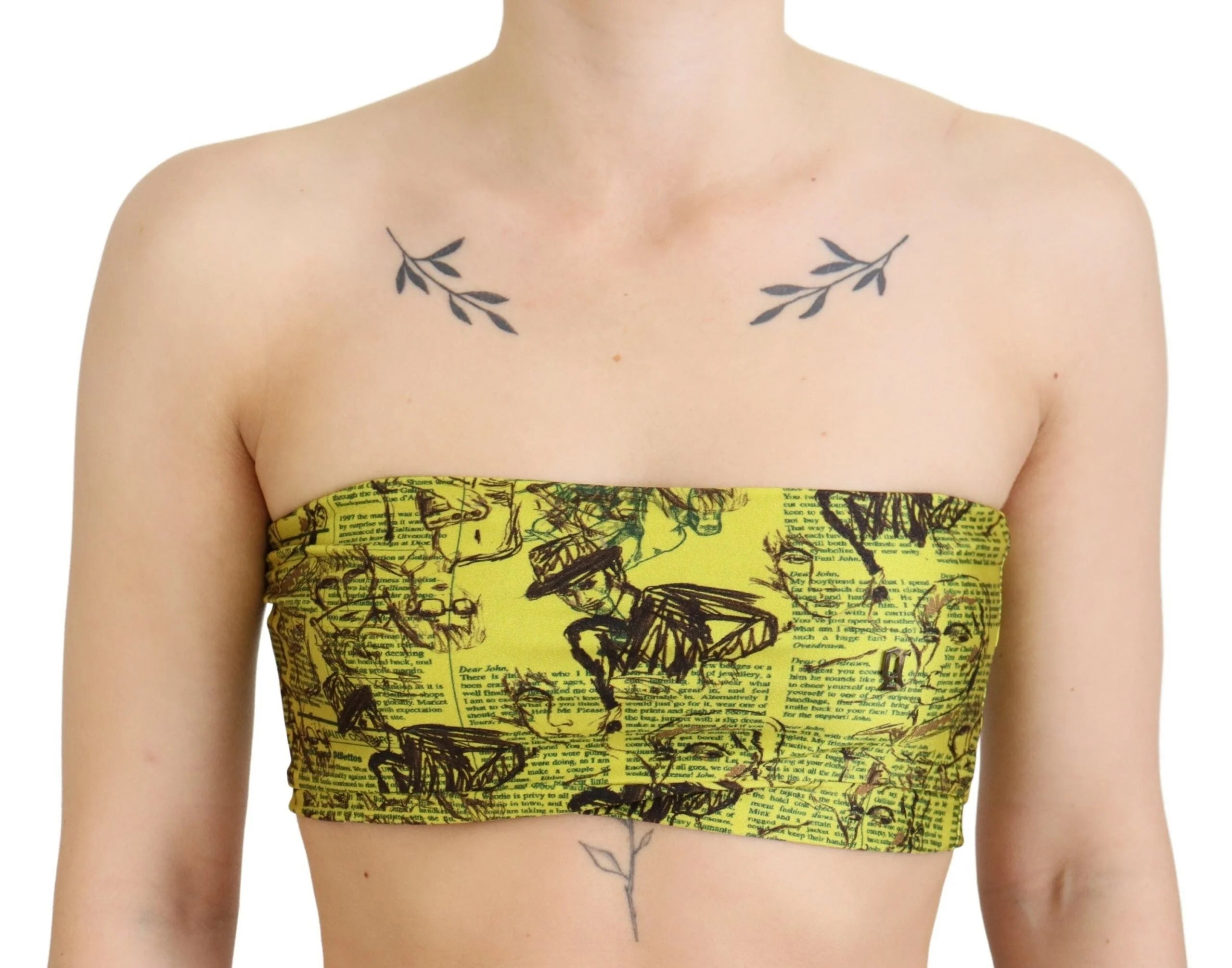 John Galliano Yellow Newspaper Print Cropped Blouse - Tank Tops