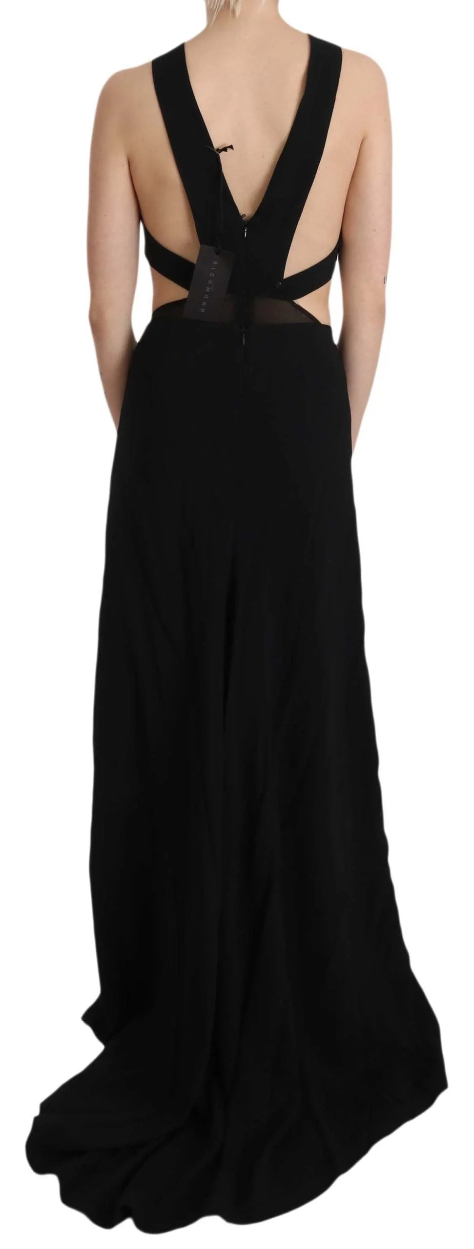 John Richmond Vestido de gala con lentejuelas de cristal y cuero negro - IT40|S