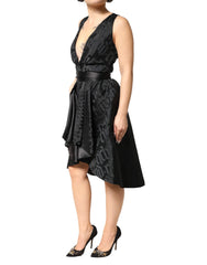 John Richmond Black Jacquard Deep V-neck Sleeveless 2 Pc Dress - IT40|S