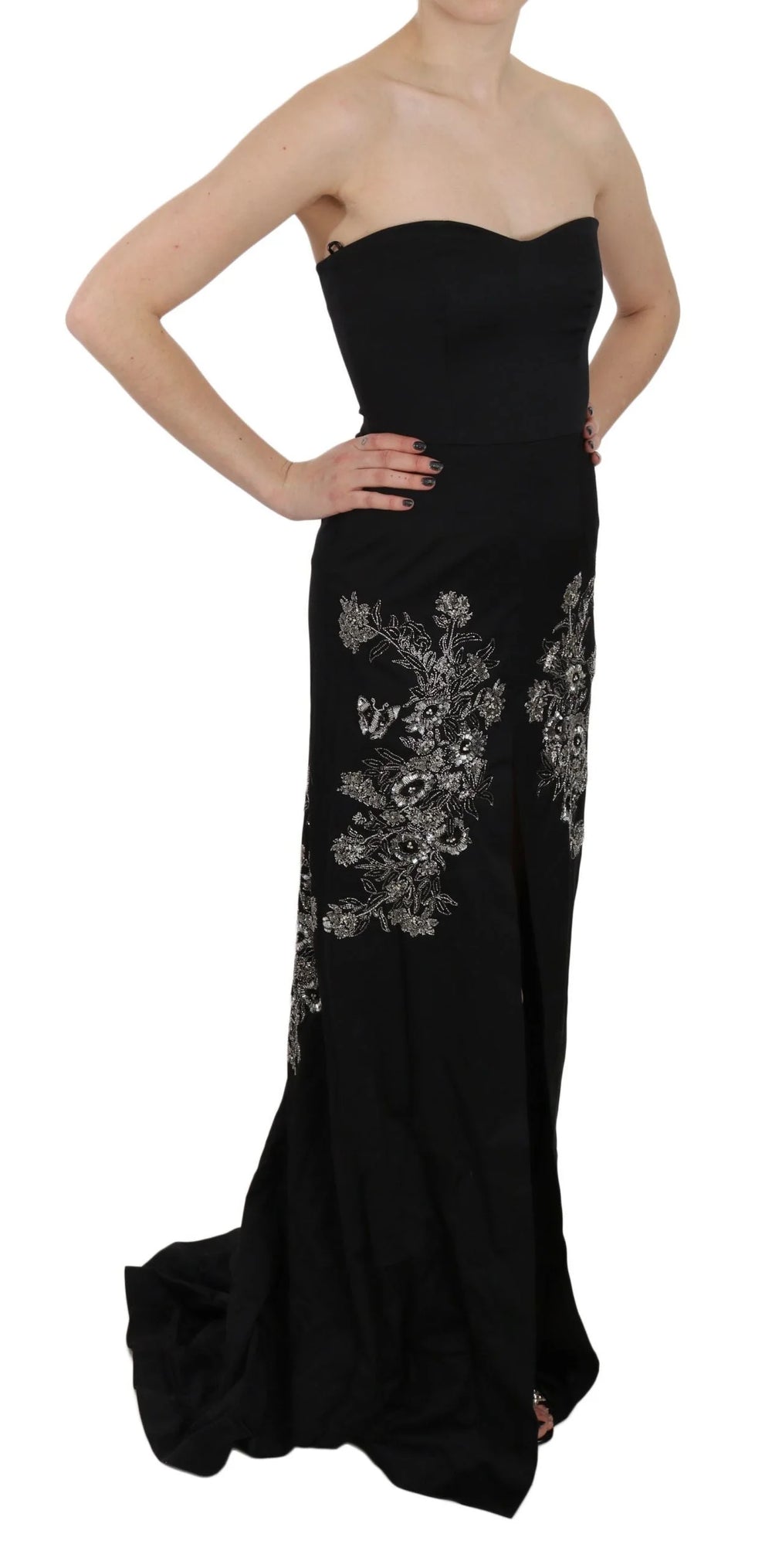 John Richmond Vestido de gala con lentejuelas negras y corte evasivo