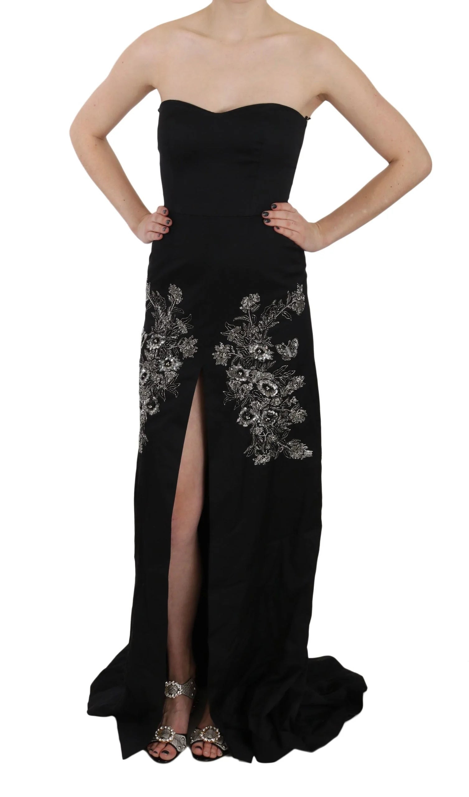 John Richmond Vestido de gala con lentejuelas negras y corte evasivo