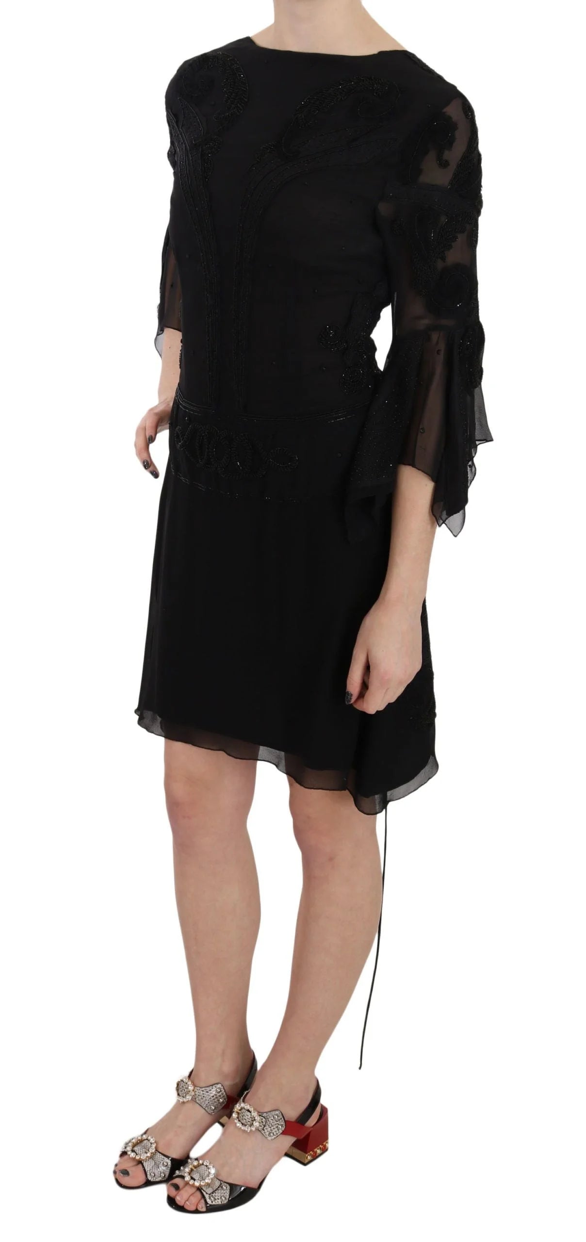 John Richmond Black Sequined Silk Mini Shift Gown - IT44|L - Dresses