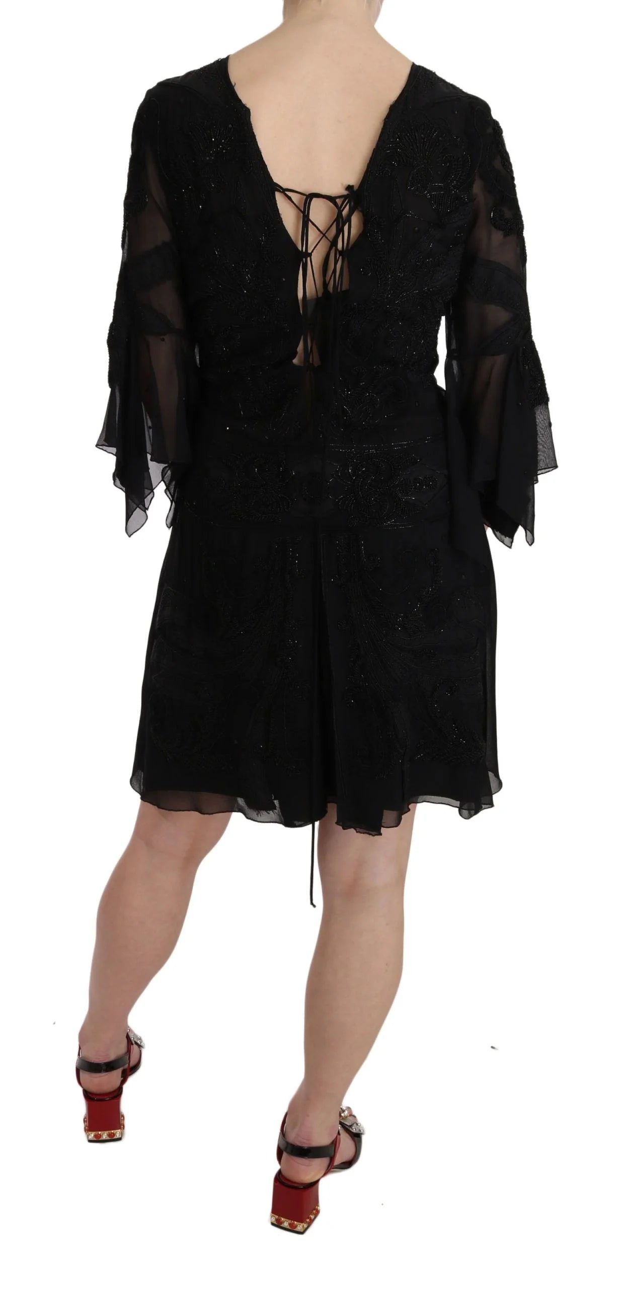 John Richmond Black Sequined Silk Mini Shift Gown - IT44|L - Dresses