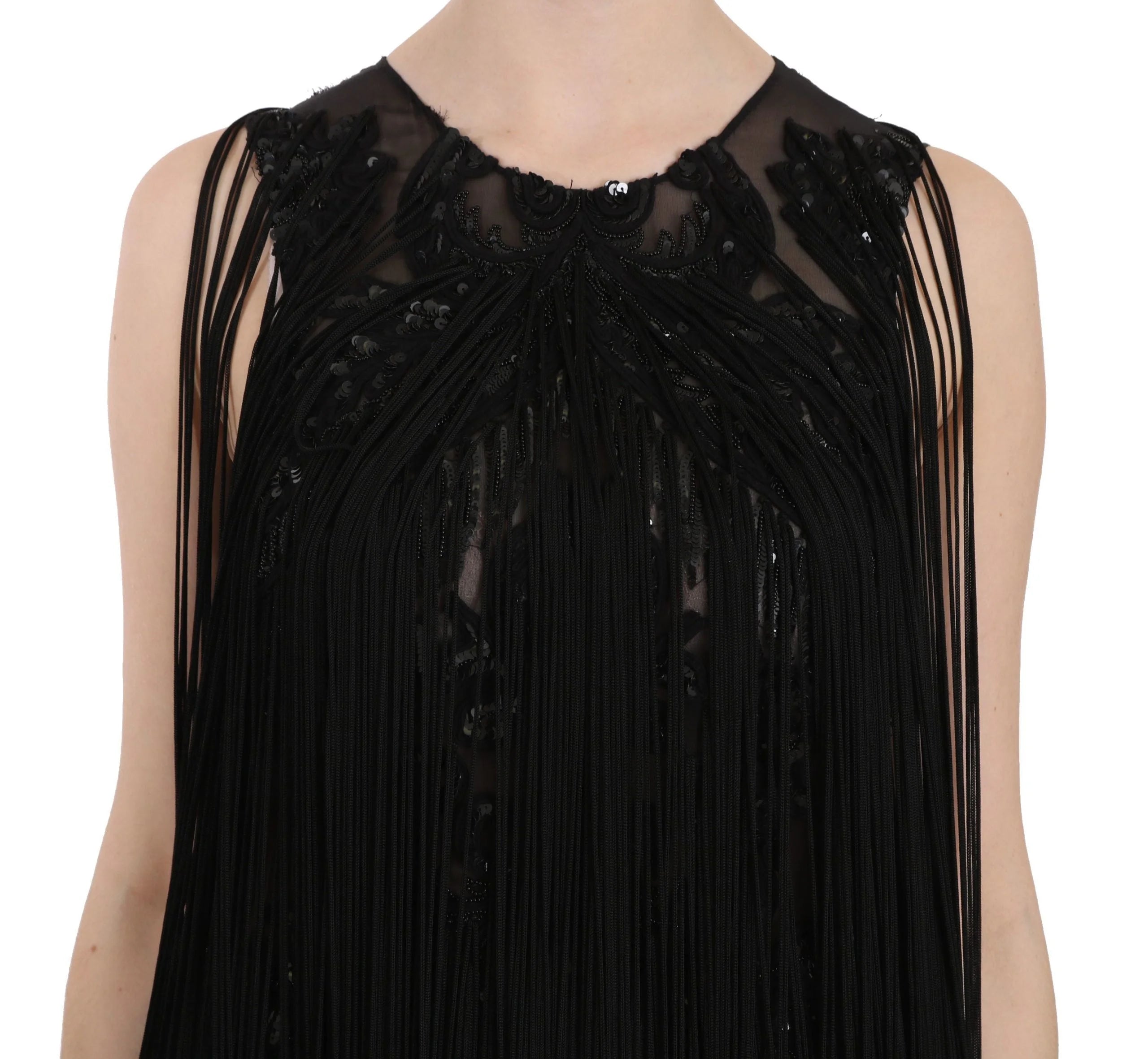 John Richmond Black Silk Beaded Sequined Sheer Dress - IT42|M - Dresses