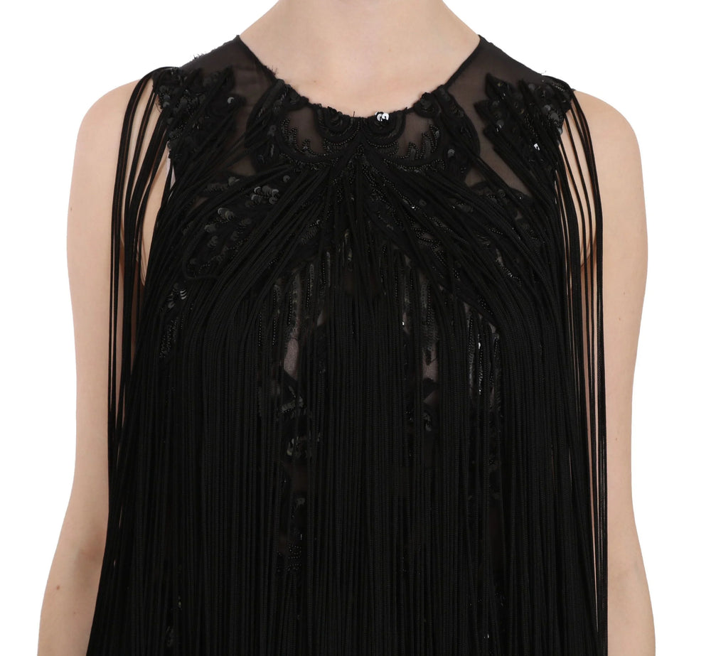 John Richmond Black Silk Beaded Sequined Sheer Dress - IT42|M - Dresses