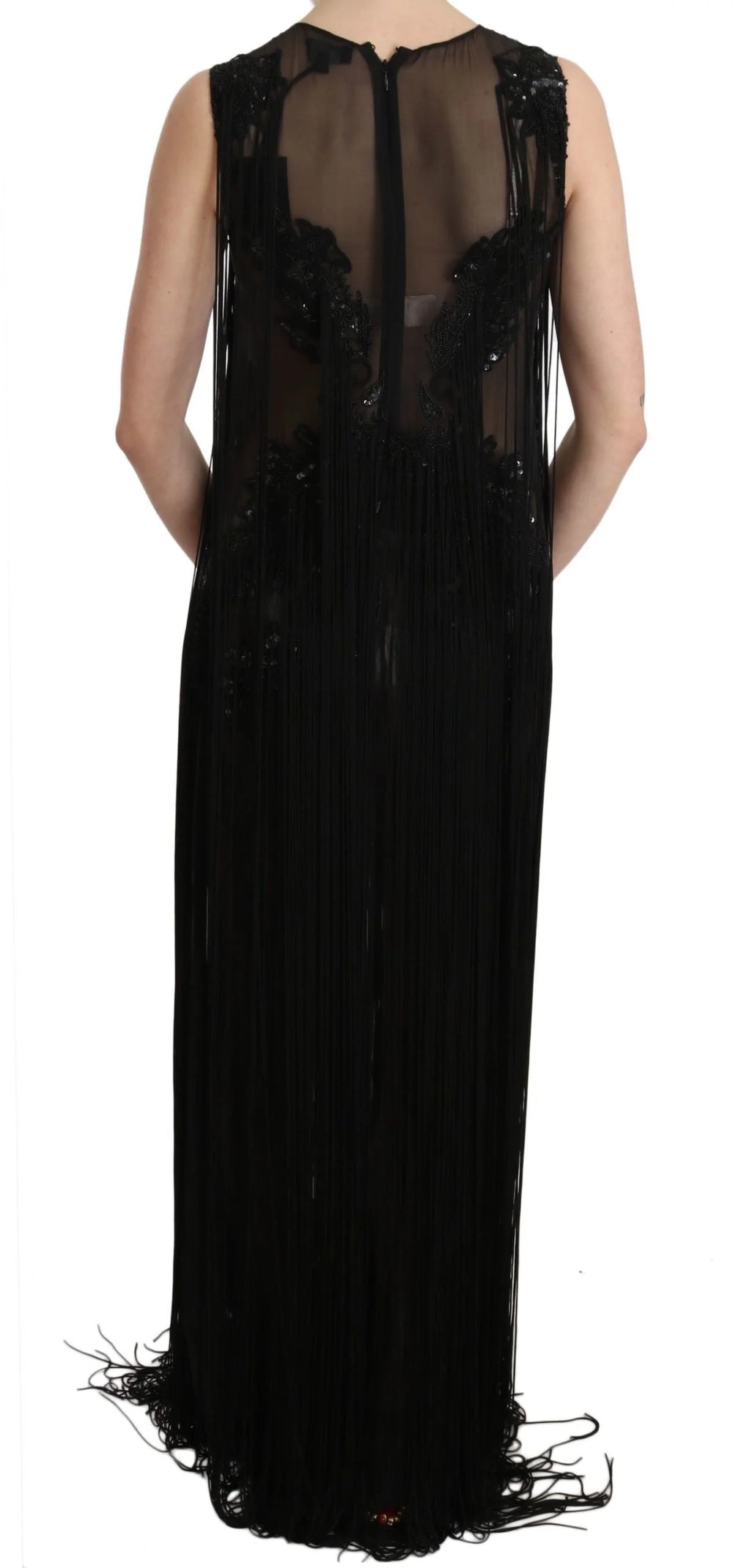 John Richmond Black Silk Beaded Sequined Sheer Dress - IT42|M - Dresses