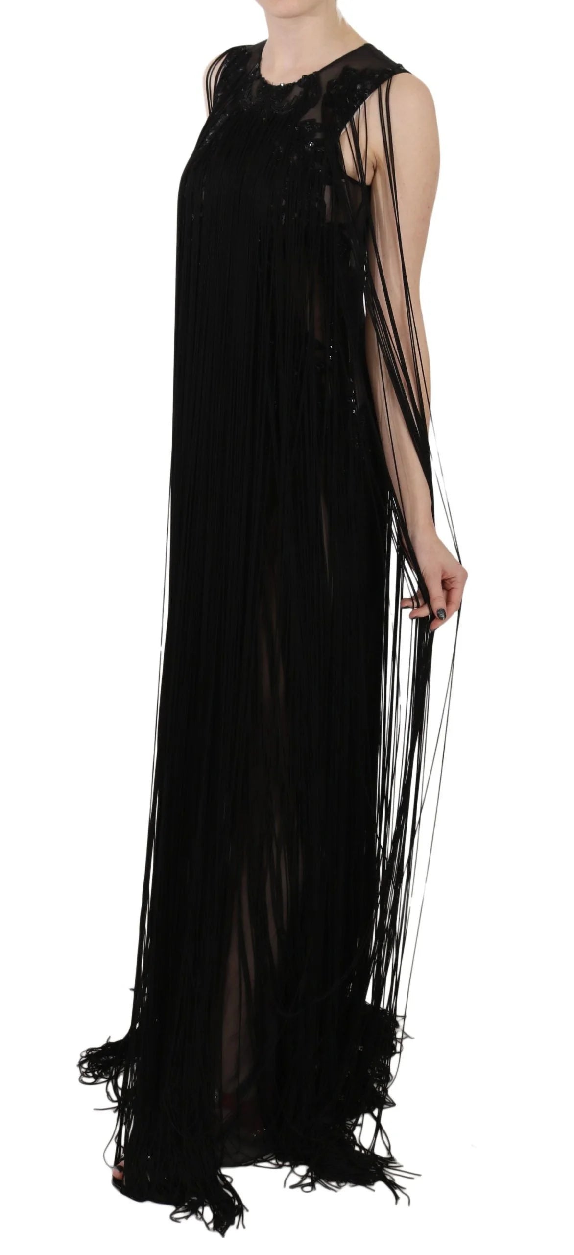 John Richmond Black Silk Beaded Sequined Sheer Dress - IT42|M - Dresses
