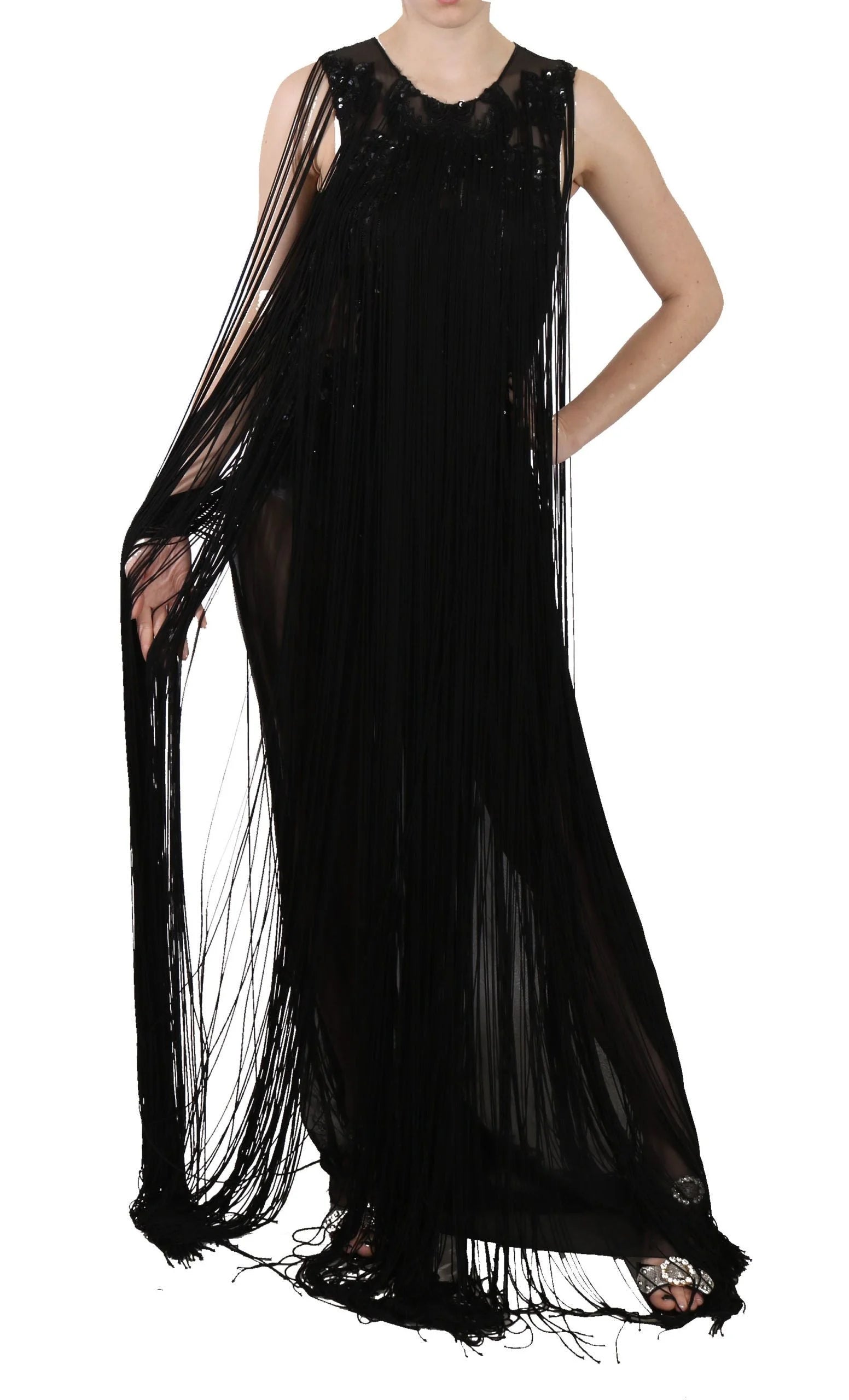 John Richmond Black Silk Beaded Sequined Sheer Dress - IT42|M - Dresses