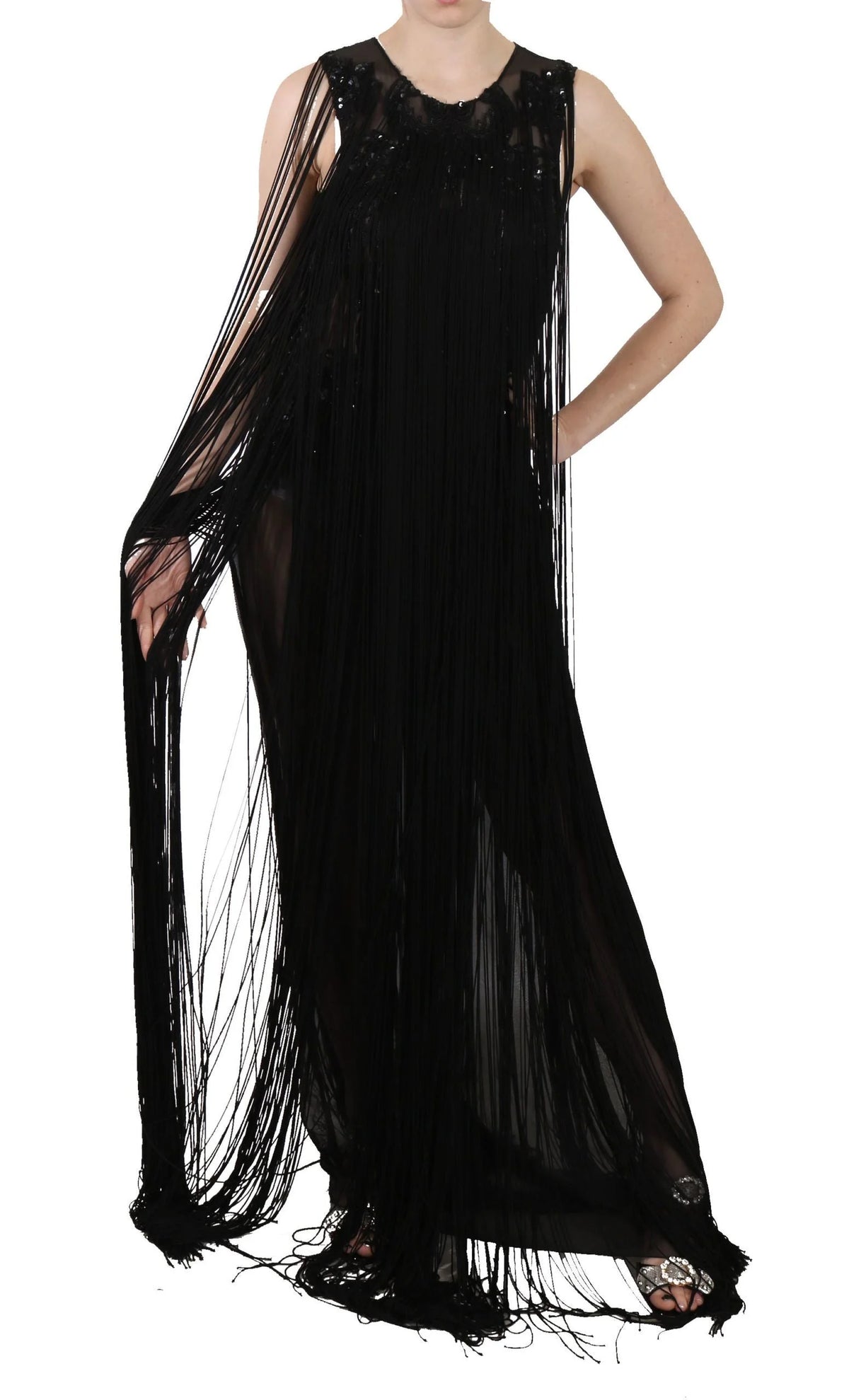 John Richmond Black Silk Beaded Sequined Sheer Dress - IT42|M - Dresses