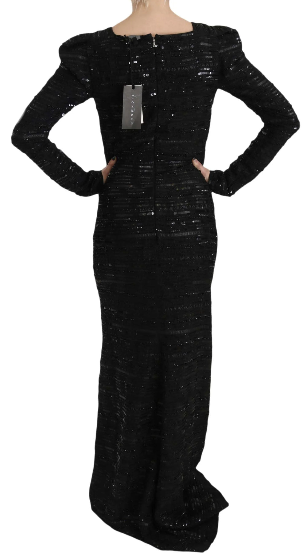 Vestido largo de seda con lentejuelas negro John Richmond - IT40|S