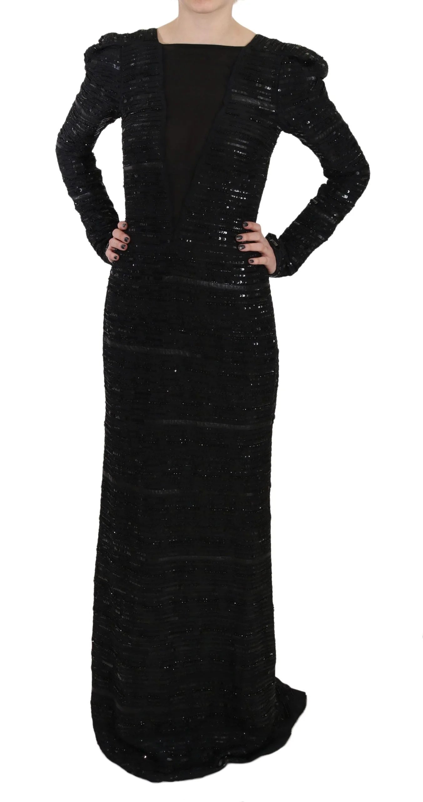 John Richmond Black Silk Full Length Sequined Gown Dress - IT40|S - Dresses