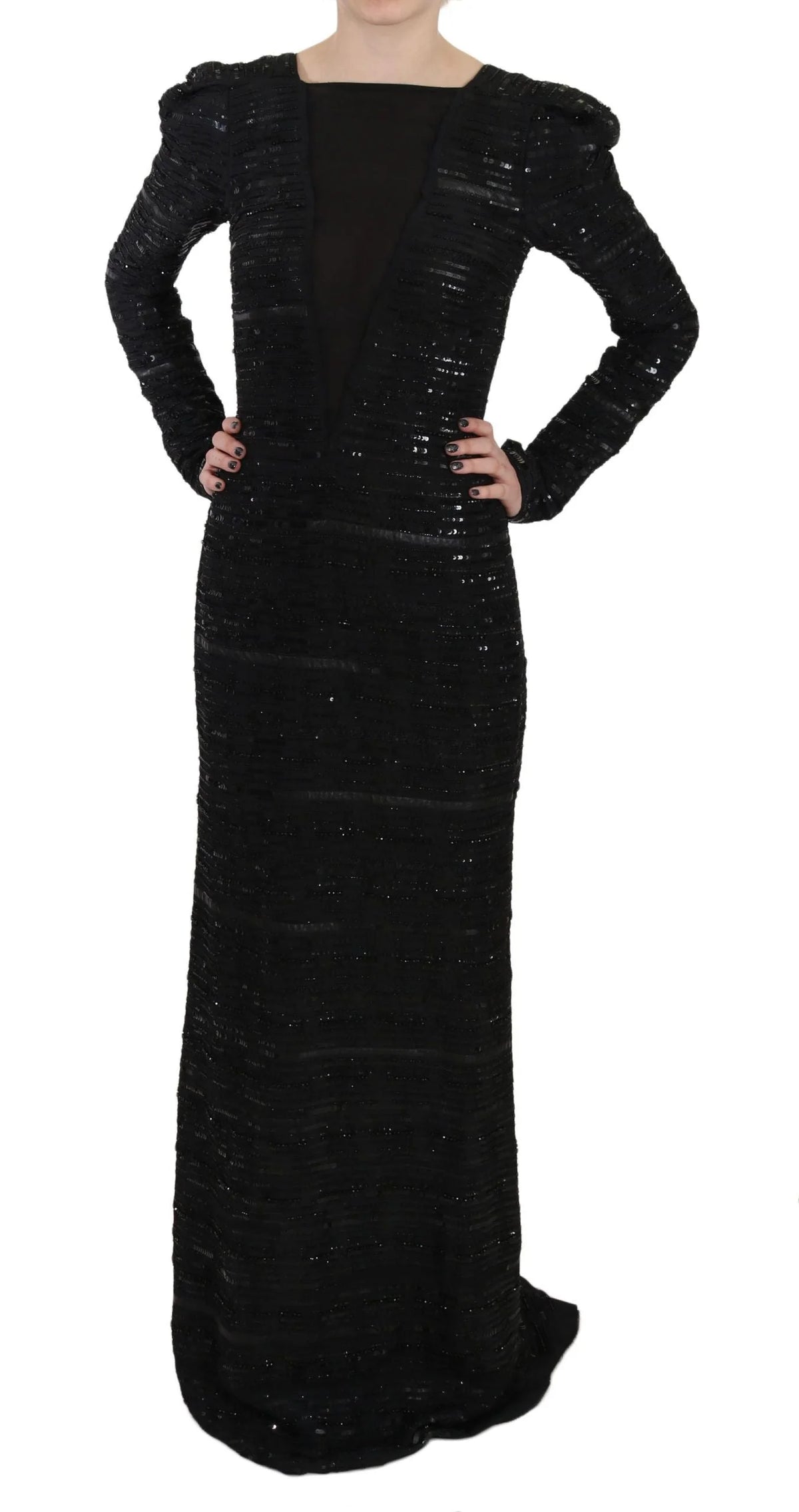 John Richmond Black Silk Full Length Sequined Gown Dress - IT40|S - Dresses