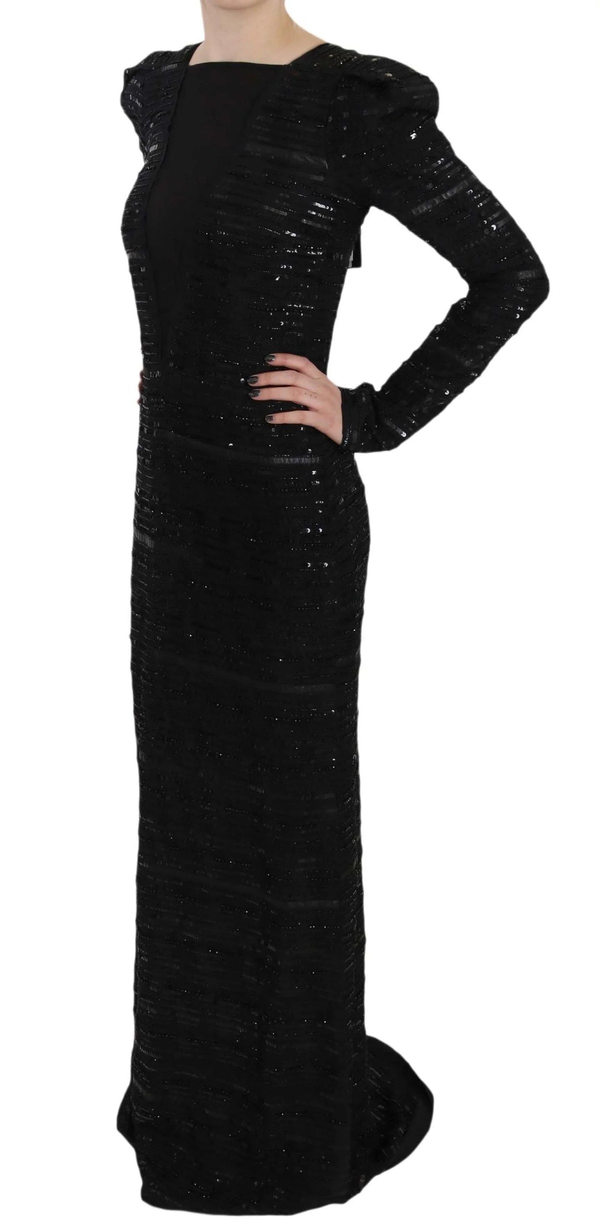 Vestido largo de seda con lentejuelas negro John Richmond - IT40|S