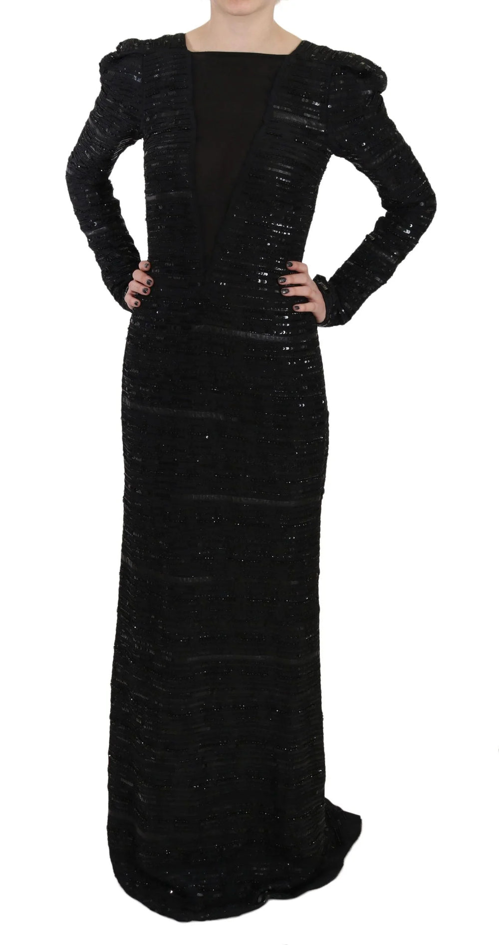 Vestido largo de seda con lentejuelas negro John Richmond - IT40|S