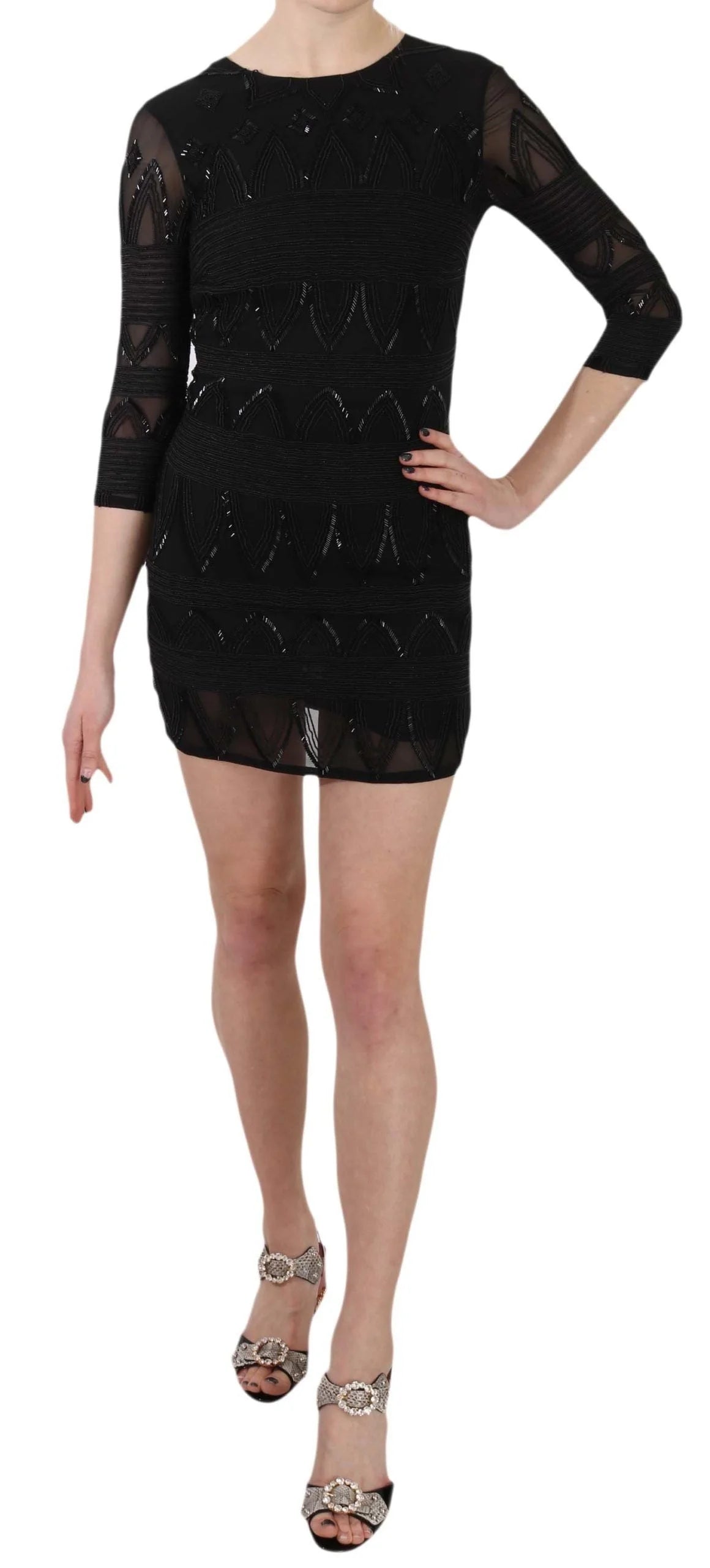John Richmond Vestido Mini Cambiado de Seda con Sequin Negro