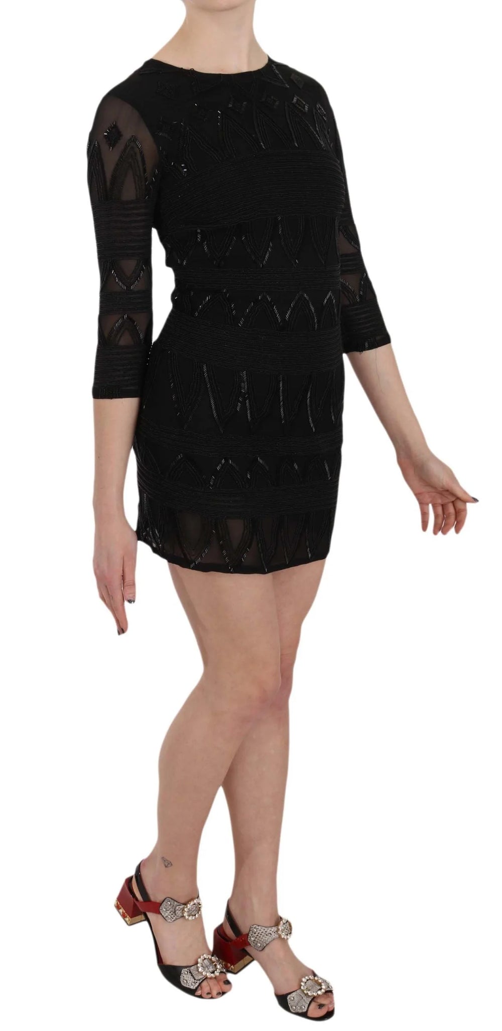 John Richmond Vestido Mini Cambiado de Seda con Sequin Negro
