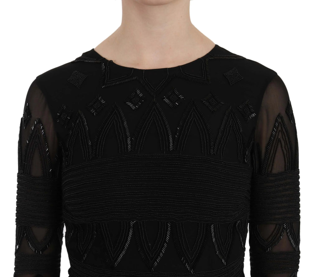 John Richmond Vestido Mini Cambiado de Seda con Sequin Negro