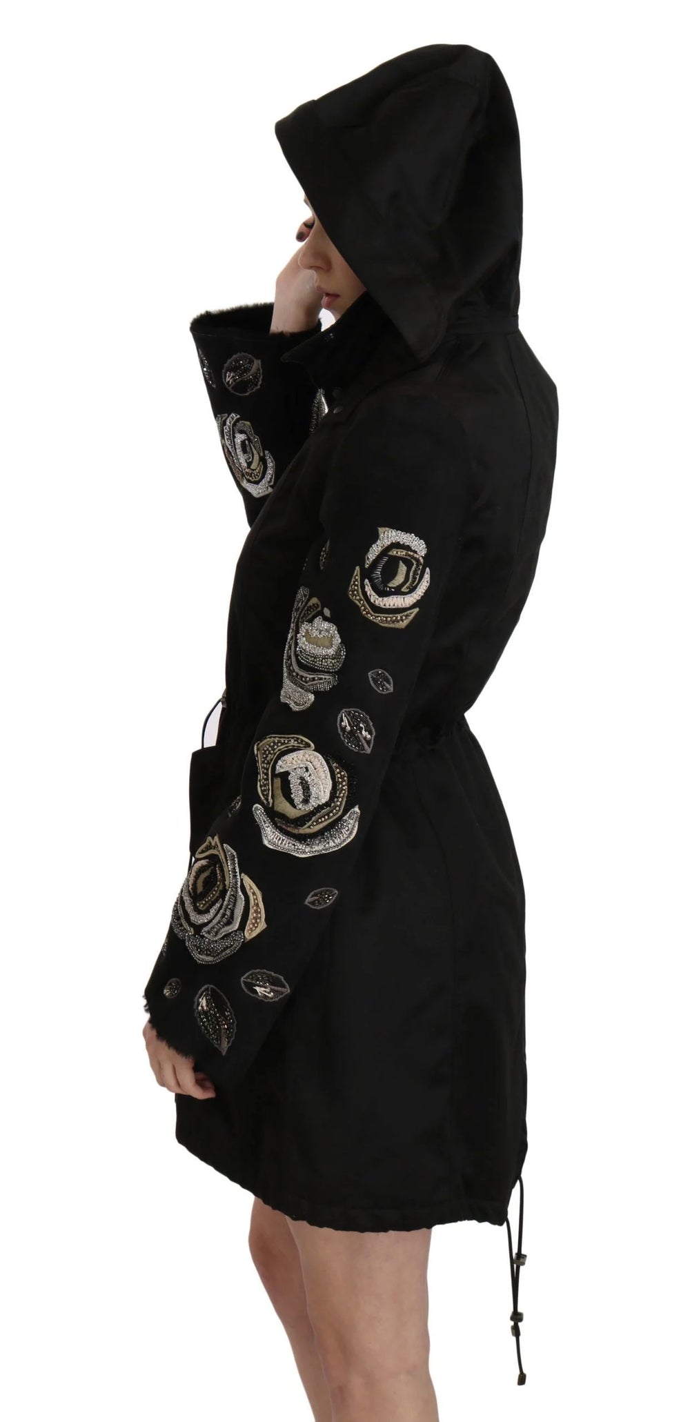 John Richmond Floral Sequined Beaded Hooded Jacket Coat - IT40|S - Parkas