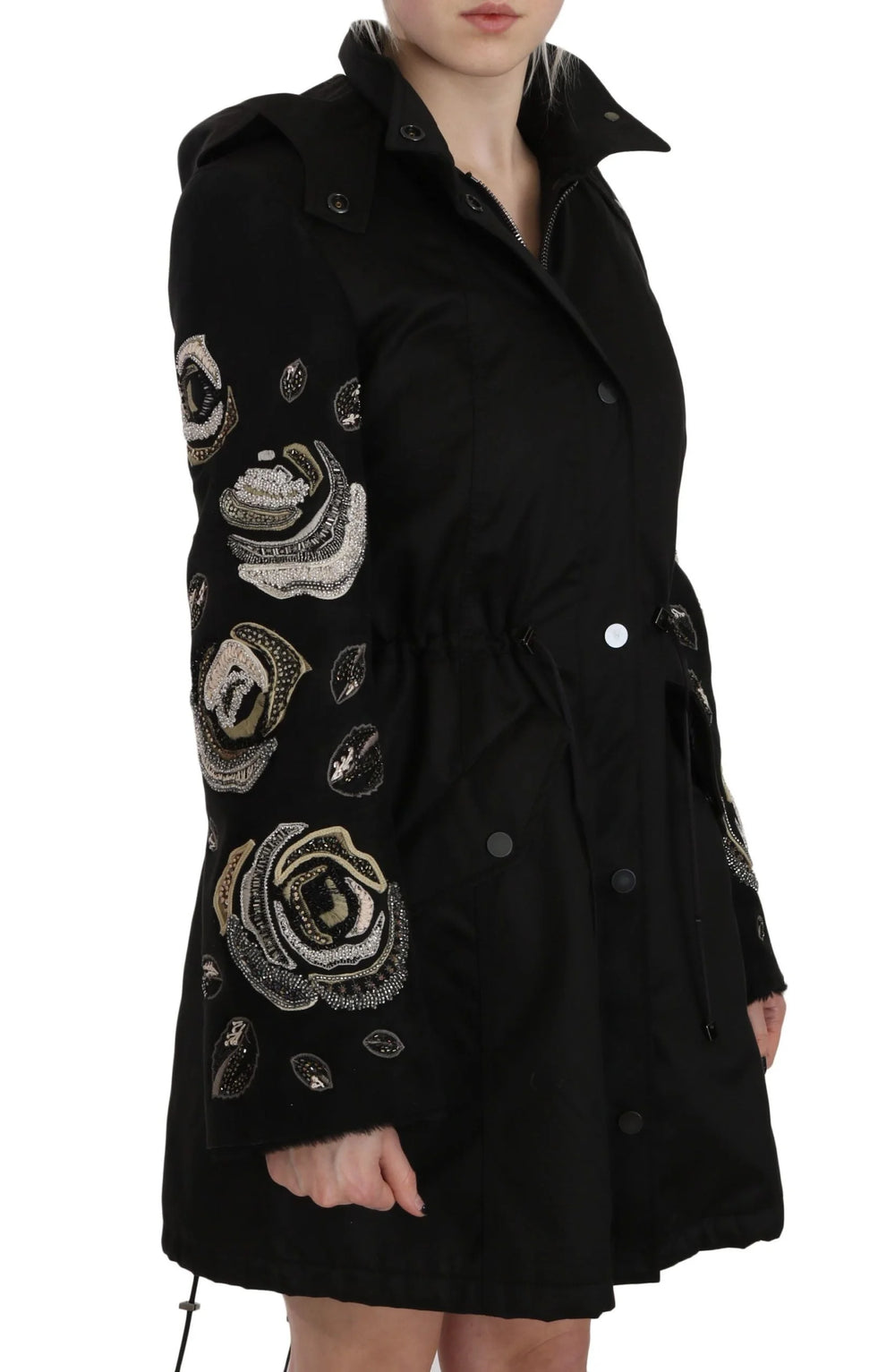 John Richmond Floral Sequined Beaded Hooded Jacket Coat - IT40|S - Parkas