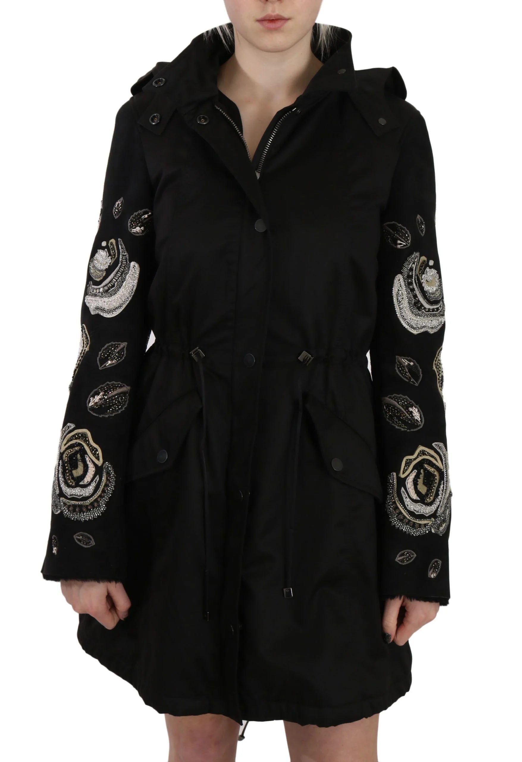 John Richmond Floral Sequined Beaded Hooded Jacket Coat - IT40|S - Parkas