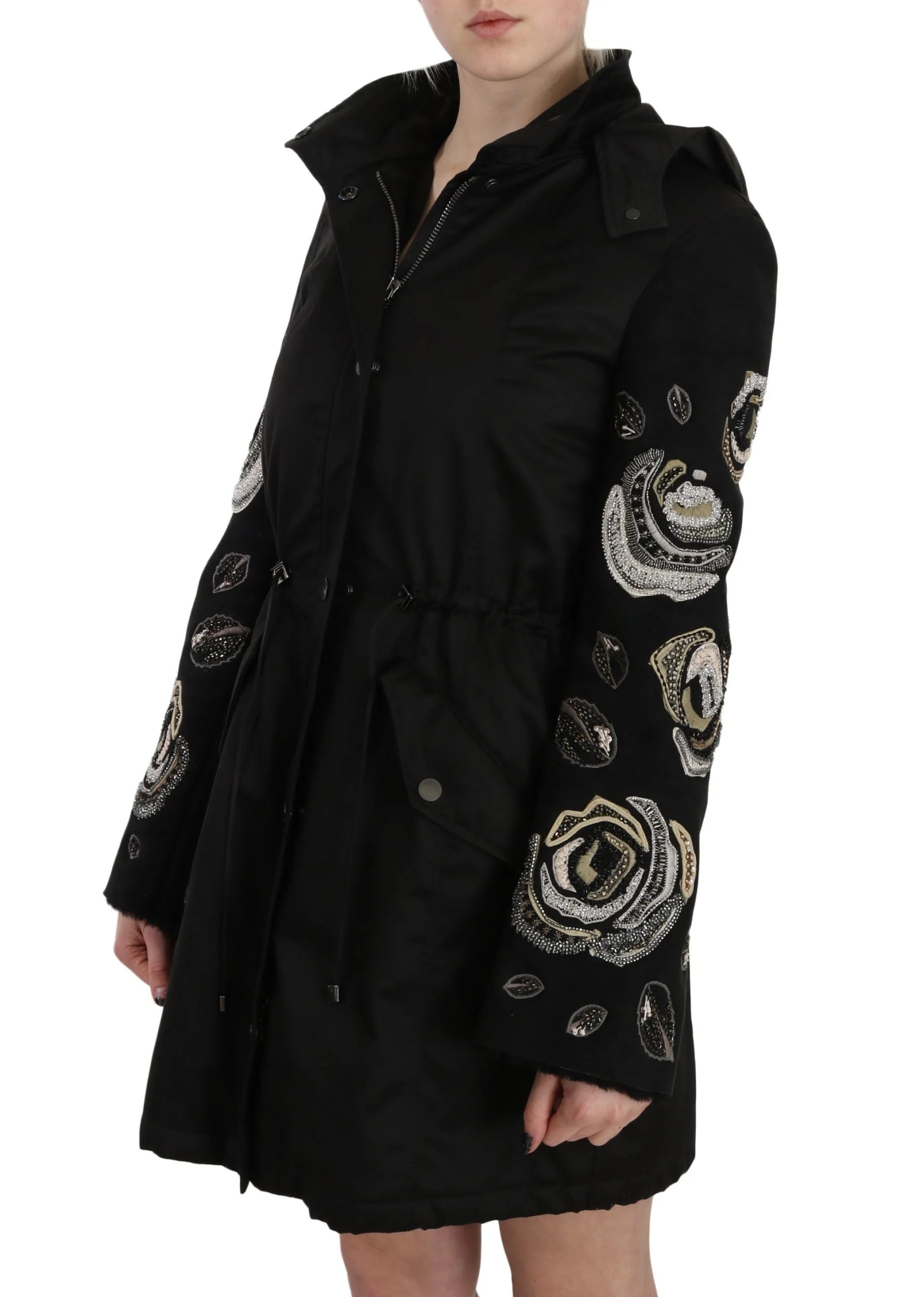John Richmond Floral Sequined Beaded Hooded Jacket Coat - IT40|S - Parkas