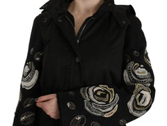 John Richmond Floral Sequined Beaded Hooded Jacket Coat - IT40|S - Parkas